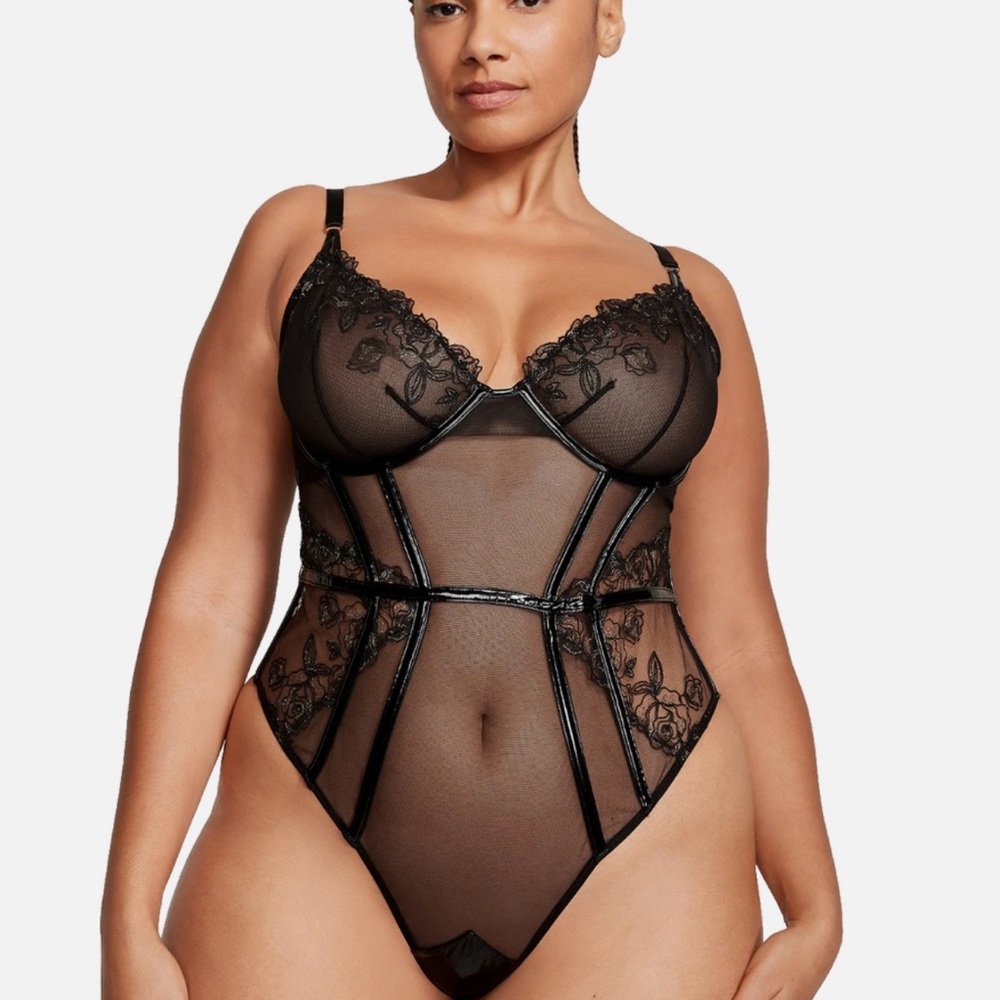 Victoria's Secret Black Sheer Lace Bodysuit